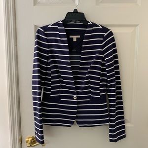 Banana Republic Navy Blue & White Striped Blazer